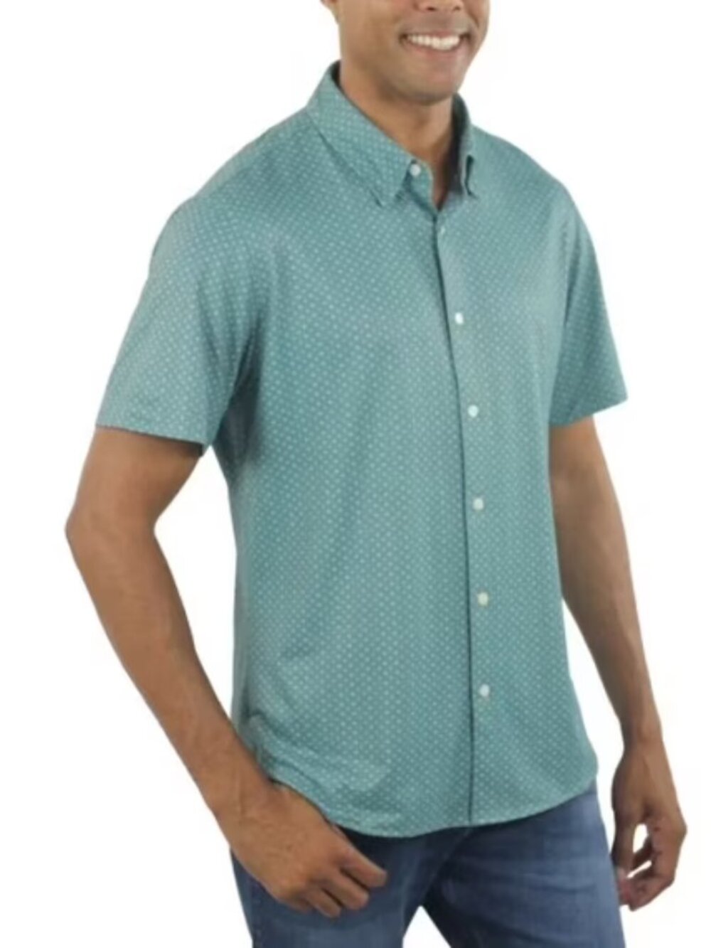 Jachs NY Men's Lightweight Short Sleeve Woven Button Front Shirt, Green,  XL